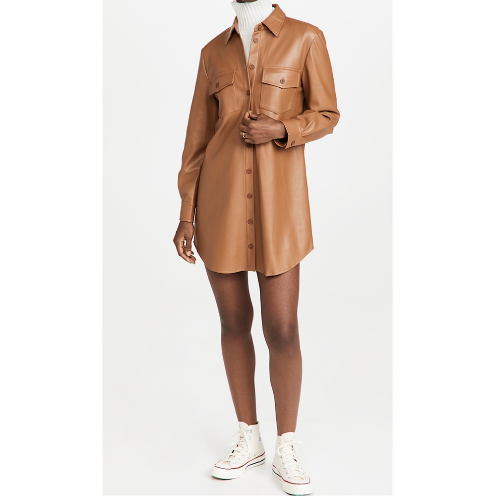 BB Dakota faux leather shirtdress in dark caramel